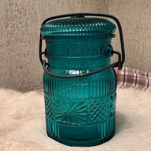 AVON Teal Glass Jar with Handle
